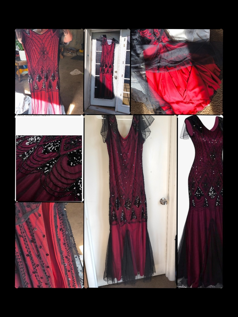 SHEIN Burgundy and Black Beaded Evening Prom Dress